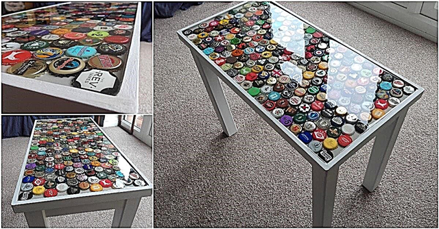 Cách tạo một chiếc bàn đầy màu sắc bằng cách sử dụng nắp chai cũ {Nội thất hang động Perfect Man}