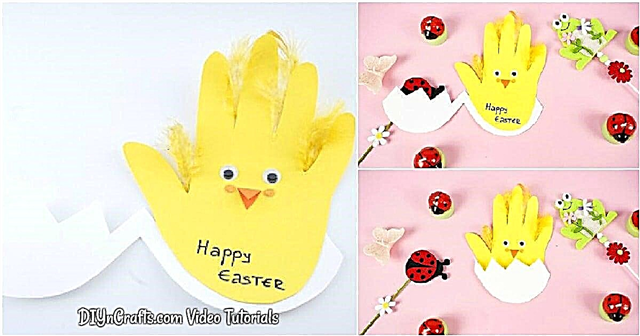 Tarjeta de Pascua para niños con linda huella de pollito